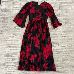 Elegant Black and Red Floral Dress
